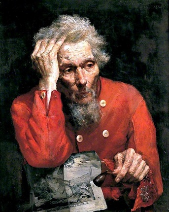 Edward Atkinson Hornel Portrait of an old man in a scarlet tunic, 1881Picture